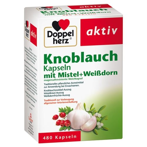 现货编号4342 Doppelherz Knoblauch Kapseln mit Misteln + Weißdorn (480 Kapseln). 德国 双心牌 大蒜精胶囊 480粒/盒