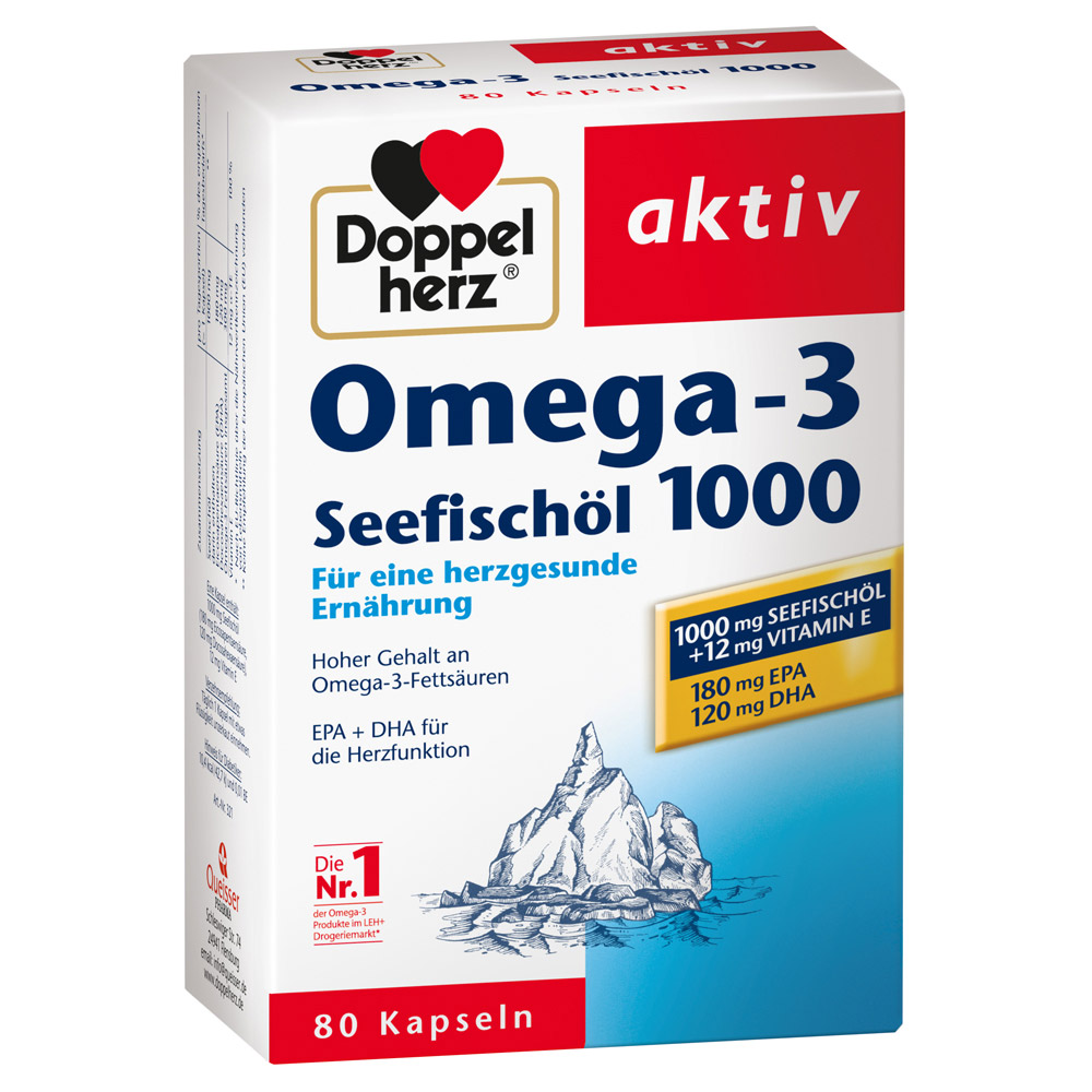 现货编 3215 Doppelherz Omega-3 Seefischöl 1000. 双心 深海 鱼油 1000mg 加量装 80粒 